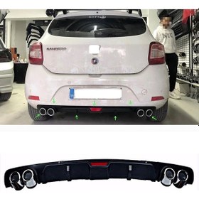 Resim Dacia Sandero Siyah Difüzör 4 Krom Egzoz Görünümlü Difizör Arka Ek Body Kit 