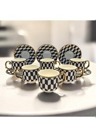 Resim Sudedi Home Siyah Beyaz Geometrik Desenli 6 Lı Türk Kahvesi Fincan Takımı renkli 