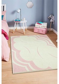 Resim Vl Çift Taraf Yıkanabilir Kaymaz Taban Bulut Temalı Mavi Dekoratif Çocuk Odası Halısı Pembe 