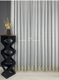 Resim Tül Perde Etek Aplike Eritme Ruteb Desen Gold İşleme Ekru 