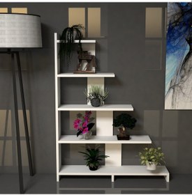 Resim Emkawood Emkawood Step Beyaz Kitaplık Çiçeklik Raflı 