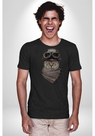 Resim Kasket Bandana Motorcu Kedi Unisex Unisex Siyah Organik Baskılı T-shirt Penye Yüksek Kalite Siyah 
