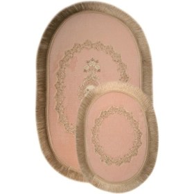 Resim Exclusive Oval Pudra 2'li Dantelli Ve Saçaklı Banyo Paspası Püskü Pudra 