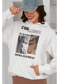 Resim Sevbano Eren Yeager Attack On Titan Baskılı Unisex Oversize Anime Karakte beyaz 