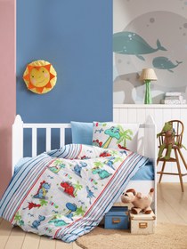 Resim Cotton Box Flanel Bebek Nevresim Takımı Dino Mavi 