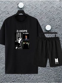 Resim macklin Unisex Kadın Erkek Bts Army (kim,jeon,j Hope,park..) Baskılı Oversize Tshirt Ve Şort Eşofman Takımı 