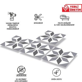 Resim Kendinden Yapışkanlı Banyo Mutfak Kaplama Geometrik 01 Desenli Pvc Karo 30X30 cm (33 Adet) 3m2 