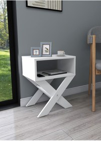 Resim Zuesse Dizayn Lepus X Ayaklı Komodin & Şifonyer Çekmecesiz Raflı Yatak Odası Başucu Düzenleyici Dergilik - Beyaz 