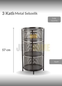 Resim 3 Katlı Sebzelik Açılır Metal Patates Soğan Sepeti Paslanmaz Meyvelik Organizer Sepet Siyah Siyah 