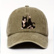 Resim Kısa Kedi Baskılı Vintage Yıkanmış Beyzbol Şapkası - Erkekler & Kadınlar için Ayarlanabilir Kıvrık Kenarlı Hafif Unisex Şapka, Günlük Dış Giyim, Kedi Şapkası, Kolay Bakım Başlık, Eğlenceli Tasarım, Dayanıklı Başlık, Sokak Modası, Nefes Alabilen Kumaş, Sokak Stili 