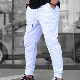 Resim Erkekler için düz renkli jogger spor pantolon, bağcıklı, hafif ve nefes alabilir koşu fitness dar pantolon dış mekan pantolonları 