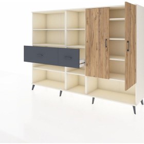 Resim Hyperion Dolap 10 Raflı 2 Çekmeceli 2 Kapaklı 220x44x163 Aytaşı-ç Aytaşı-çam/antrasit 