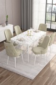 Resim Canisa Concept Are Serisi 80x132 Açılabilir Mdf Beyaz Mermer Desen Masa Takımı Ve 6 Krem Sandalye 