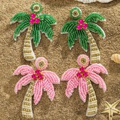 Resim 2 adet Bohemian Yaz Plaj Adası Tatili El Yapımı Pirinç Boncuğu Hindistan Cevizi Ağacı Kadınlar Küpe, Pembe Yeşil Ağaç Sevimli Yaratıcı Kişilik Küpeleri, Paslanmaz Çelik Çevresel Tasarım ile Kulak İğnesi, Aile ve Arkadaşlar için Sürpriz Hediye 