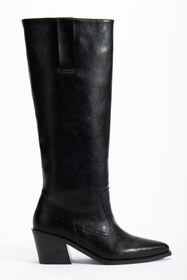 Resim DENORA Siyah Mat Deri Düz Binici Western Kovboy Bot Çizme 