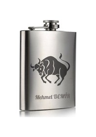 Resim Kişiye Özel Boğa Temalı 9 Oz Çelik Cep Matarası 266 Ml İçecek Cep Matarası Metalik 