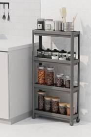 Resim Mithra Life 4 Katlı Tekerlekli Slim İnce Gri Banyo Mutfak Rafı MIT1202 