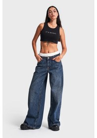 Resim Itsbasic Kadın Tint Kot Rengi Boxer Detaylı Palazzo Fit Denim Jean Kırmızı 