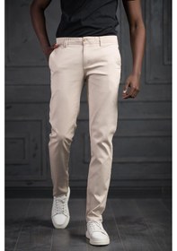 Resim Perpant Slimfit Küçük Armürlü Yazlık Pamuklu Gabardin Pantolon Krem 