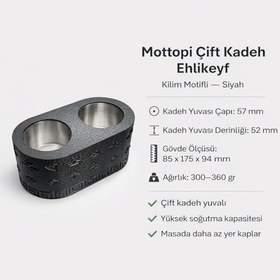 Resim Çift Kadeh Ehlikeyf Kilim Motifli Termojelli Paslanmaz Çelik Donarak Soğutan İçecek Altlığı/Siyah 