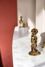 Resim Evene Biblo Dekoratif Obje Heykel Üç Maymun Biblo Dekoratif Süs Eşyası Altın Eskitme Renk Model 29, ebiblomodel29 