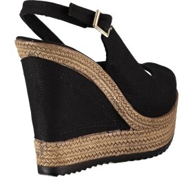 Resim Fox Shoes Siyah Kadın Dolgu Topuklu Ayakkabı Keten Malzemeden Hazır Taban 12 cm Topuk Yüksekliği 9674070805 