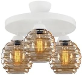 Resim Lambadar Modern Bal Camlı Model Üçlü Yuvarlak Plafonyer Avize Salon Mutfak Yatak Odası Hol Beyaz3Yuv Tek Ebat 50 X 30 3551-3Whtyuv-2046B62 