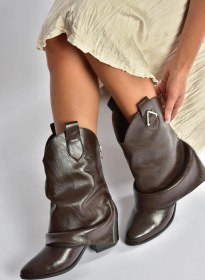 Resim Fox Shoes V973601009 Kahverengi Kalın Topuklu Western Kovboy Kadın Bot Kahverengi-suni Deri 