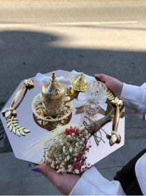 Resim Damat Kahvesi Fincanı Tepsisi, Söz Nişan Tepsisi Olanlara Tek Tuzlu Kahve Fincanı Lokumluk Ve Kadehi 