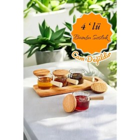 Resim Mithra Life 4 Adet Ahşap Saplı Standlı Mika Şeffaf Sunumluk Sosluk Reçellik Çerezlik MIT1152 