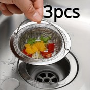 Resim 3'lü Paslanmaz Çelik Lavabo Süzgeç Seti, Kaymaz Saplı, Saç Tutucu, Yiyecek ve Cips Tıkaç, Paslanmaz Tel Süzgeç Kapağı, Mutfak ve Banyo İçin 