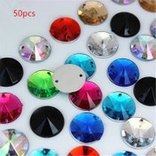 Resim 50 adet 1Cm/0.39Inç Düz Arka Dairesel Çift Delik Akrilik Rhinestones, DIY Düğün Elbisesi, Elbise, Çantalar, El Dikişli Süslemeler ve El Sanatları için Mükemmel 