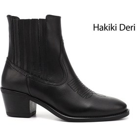 Resim Gönderi R Kadın Siyah Kalın Topuklu Hakiki Deri Kovboy Bot Dkzb02842608 Siyah 