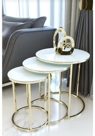 Resim Zigon sehpa,metal zigon sehpa,servis sehpası,çay zigon sehpası,3'lü zigon sehpa,kaliteli sehpa Renk BEYAZ CAM 