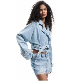 Resim Koton Yüksek Bel Rahat Kesim Pamuklu Yırtık Mini Denim Şort Orta İndigo 5sal40003md Indigo 
