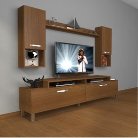 Resim Decoraktiv Ekoflex 5da Slm Krom Ayaklı Tv Ünitesi Tv Sehpası - Naturel Ceviz 