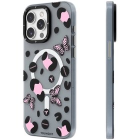 Resim İphone 14 Pro Uyumlu Kılıf Magsafe Şarj Özellikli Kelebek Desenli Youngkit Shadow Dance Serisi Siyah 