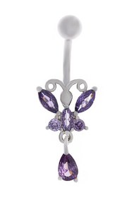 Resim Kadın Mor Kelebek Model Sallantılı Çelik Piercing Gümüş 