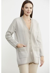 Resim Oversize Cepli Petek Motifli Triko Ceket - Vizon 001 