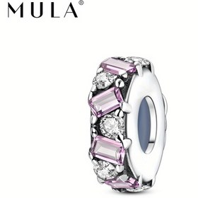 Resim 1 adet Gümüş Kübik Zirkonya Tozu Kare Klips Boncuk Şans Orijinal Bileklik Kolye DIY Yapımı Boncuk Kolye Günlük ve Parti İçin Harika Unisex 