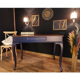 Resim Wooding-Mobilya Wooding 100 Cm Çekmeceli Masif Lacivert Ceviz Çalışma Masası 
