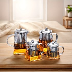 Resim 304 Paslanmaz Çelik Filtreli Yüksek Borosilikat Cam Çaydanlığı - Yetişkinler İçin İdeal, Çeşitli Boyutlarda Mevcut, Dökük Yapraklı Çay, Erkekler, Kadınlar ve Günlük Kullanım İçin Mükemmel 