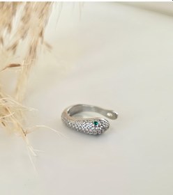 Resim Minimal Yılan Model Zirkon Taşlı Kıkırdak Cuff Gümüş Renk Küpe Silver 