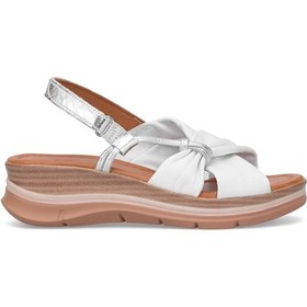 Resim Elit Zeyn 8066 Kadın Hakiki Deri Dolgu Topuk Sandalet Beyaz Beyaz 