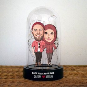 Resim Şahane Çiftler Karikatürlü Işıklı Fanus Biblo 