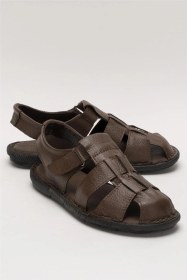 Resim Liger Erkek Hakiki Deri Yazlık Hafif Günlük Ayakkabı Sandalet Kahverengi Kahverengi 