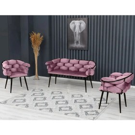 Resim Rozexi Balon Çay Seti Takımı Koltuk Takımı Oturma Odası Kafe Antre Hol Ofis 2+1+1 Siyah Metal 