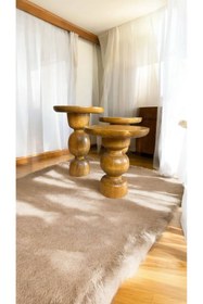 Resim Simillo Home&Living Wood Wooden Ahşap 3’lü Set Vazo Model Mantar Yan Sehpa Modern Tütün Renk Fiskos 