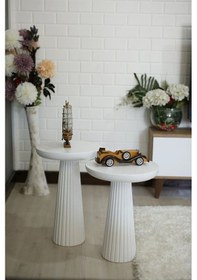 Resim Wood Beyaz 2 Li Set Mantar Yan Sehpa Fiskos Beyaz 