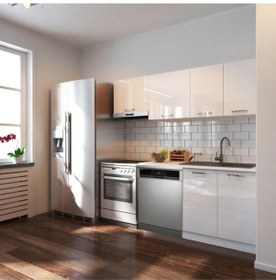 Resim Puka Hazır Mutfak Dolabı 200cm Parlak-beyaz Laminat Tezgah Dahil-bulaşık Makinesi Yeri Mevcut-parlak Beyaz 